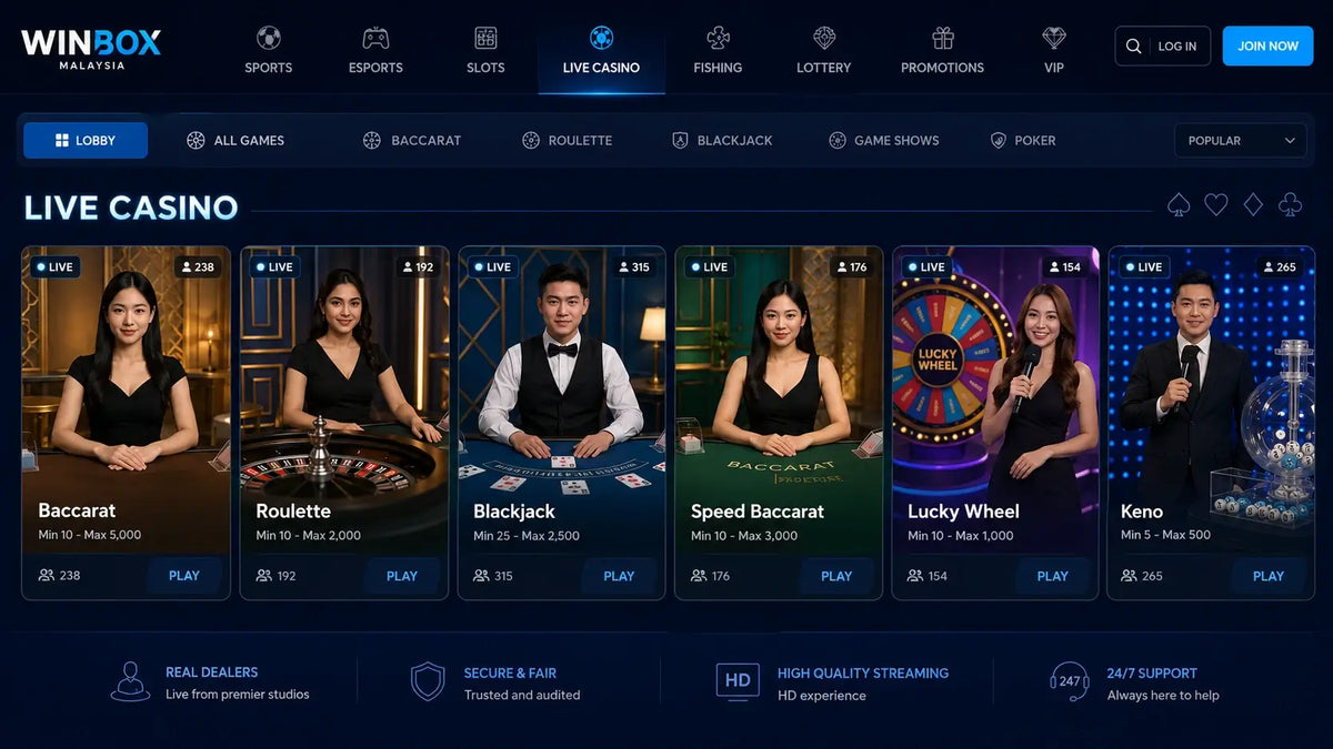 Winbox live casino game lobby