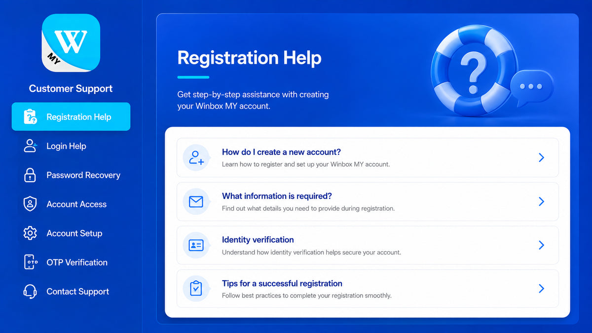 Winbox support for registration and account setup problems